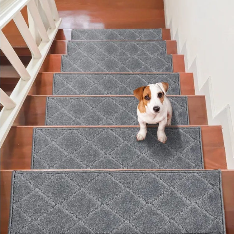 VEVOR Stair Treads, Stairs Carpet Non Slip 9 X 28, Indoor Stair Runner For Wooden Steps, Anti Slip Carpet Soft Edging Stair Rugs Mats For Kids Elders And Dogs, 15 Pcs, Gray