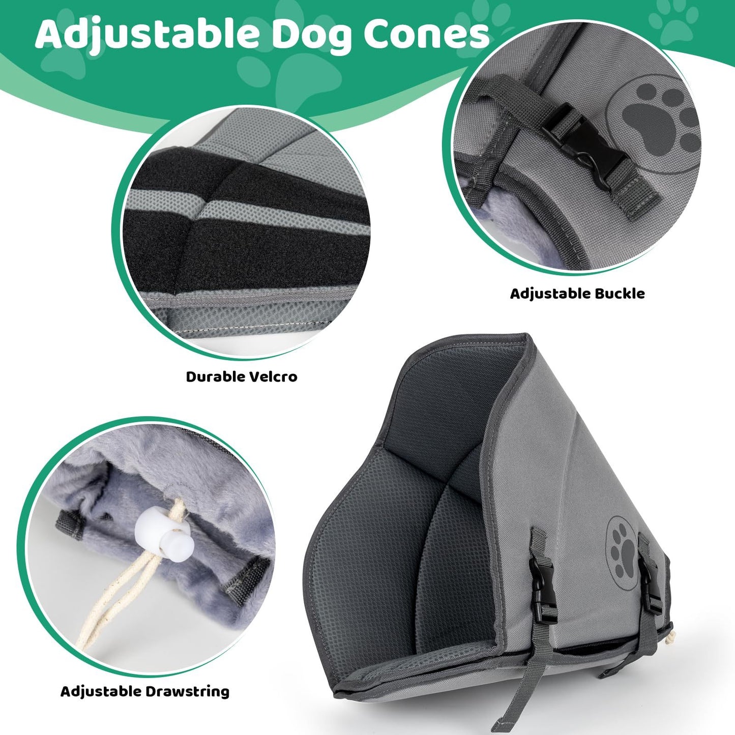 IFurffy Dog Cone For After Surgery,Breathable Soft Dog Cone, Adjustable Drawstring And Buckle Dog Recovery Collar To Stop Licking And Scratching Wound,XL
