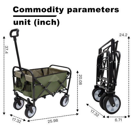 Minimeetall Strap Collapsible Foldable Wagon Cart With Strapping System, Beach Wagon , Utility Cart , Utility Wagon Grocery Cart For Camping Shopping Sports Gardeing Fishing Supports 225lbs