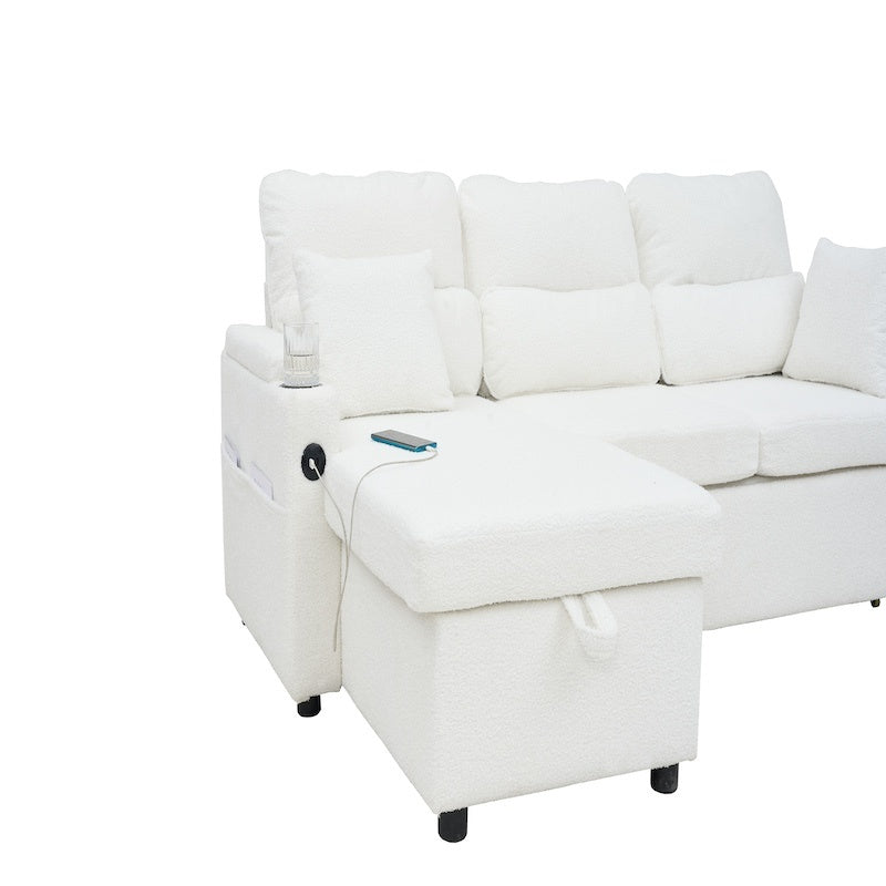 Convertible Sleeper Sofa 2 In 1, L-Shaped Couches For Living Room, Pull Out Sectional Futon Sofa Bed With Storage Space, USB Ports And Cup Holders