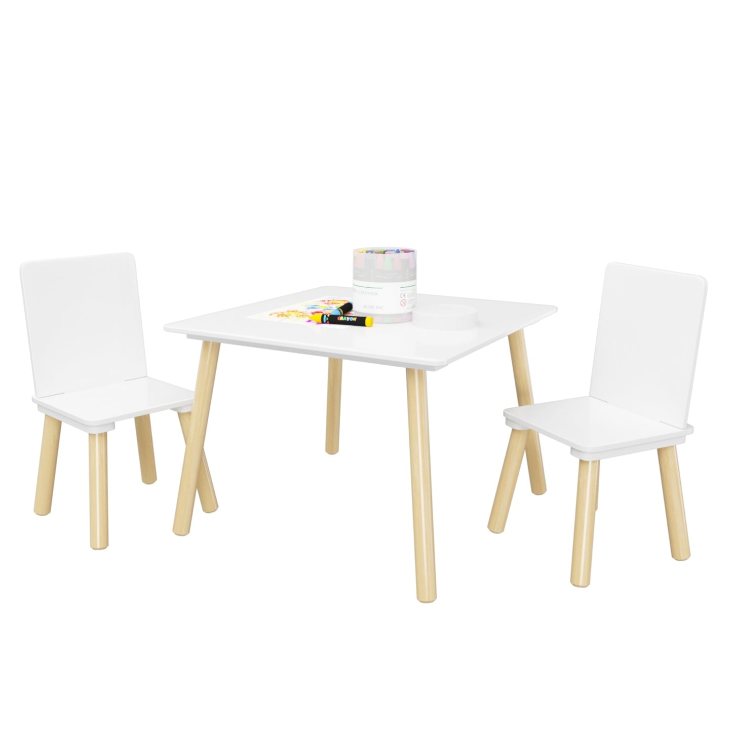 Kids Table And 2 Chairs Set, 3 Pieces Toddler Table And Chair Set, Wooden Activity Play Table Set