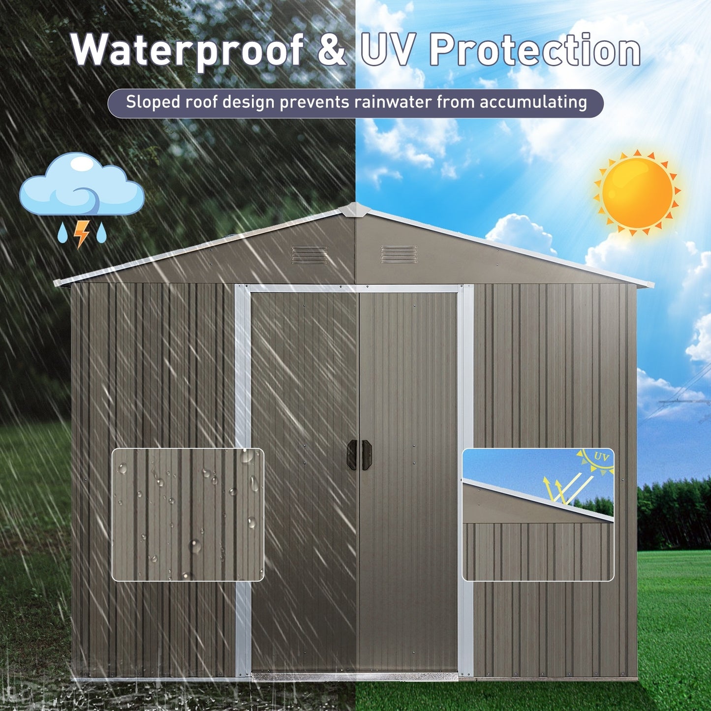 10ft X 8ft Outdoor Metal Storage Shed With Metal Floor Base,with Window,Grey