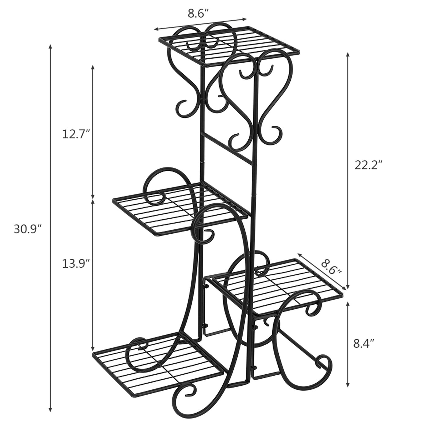 Square Potted Slot, Metal Plant Stand - Black