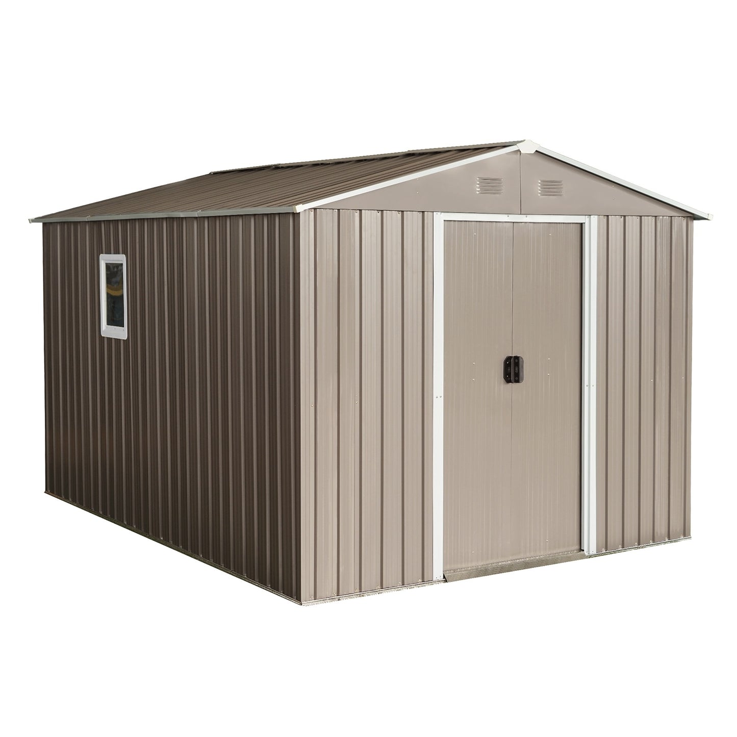 10ft X 8ft Outdoor Metal Storage Shed With Metal Floor Base,with Window,Grey