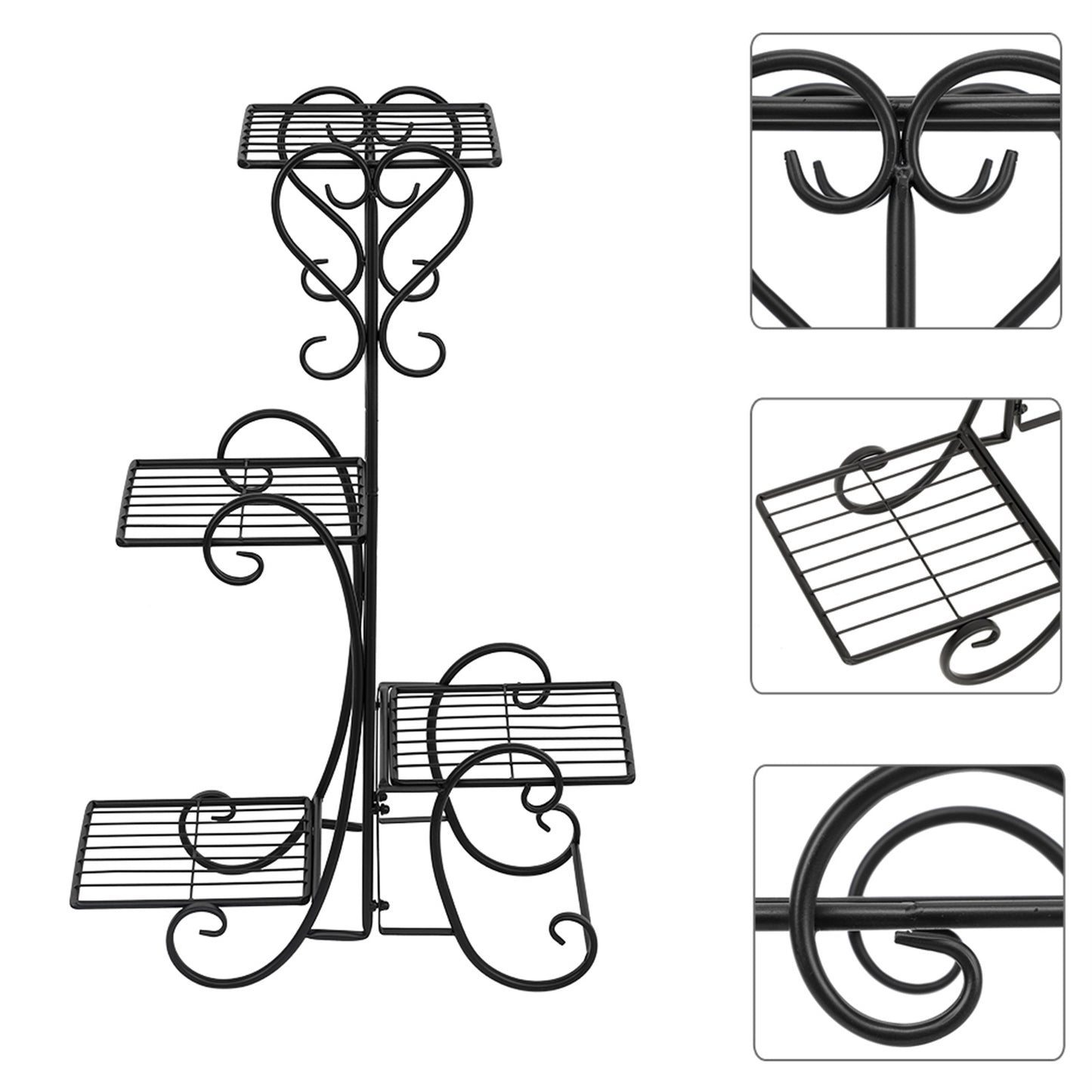 Square Potted Slot, Metal Plant Stand - Black