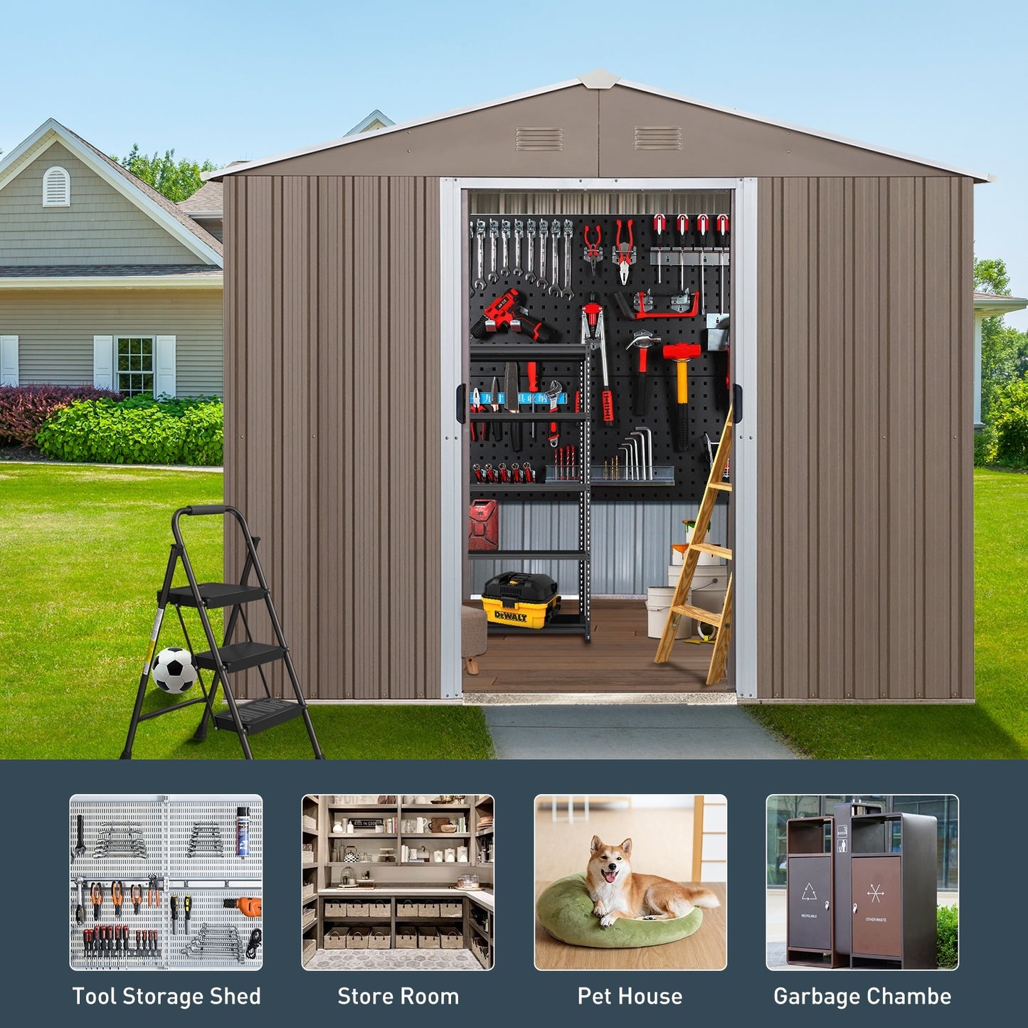 10ft X 8ft Outdoor Metal Storage Shed With Metal Floor Base,with Window,Grey